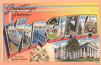 Featured is a Virginia big-letter postcard image from the 1940s obtained from the Teich Archives (private collection).